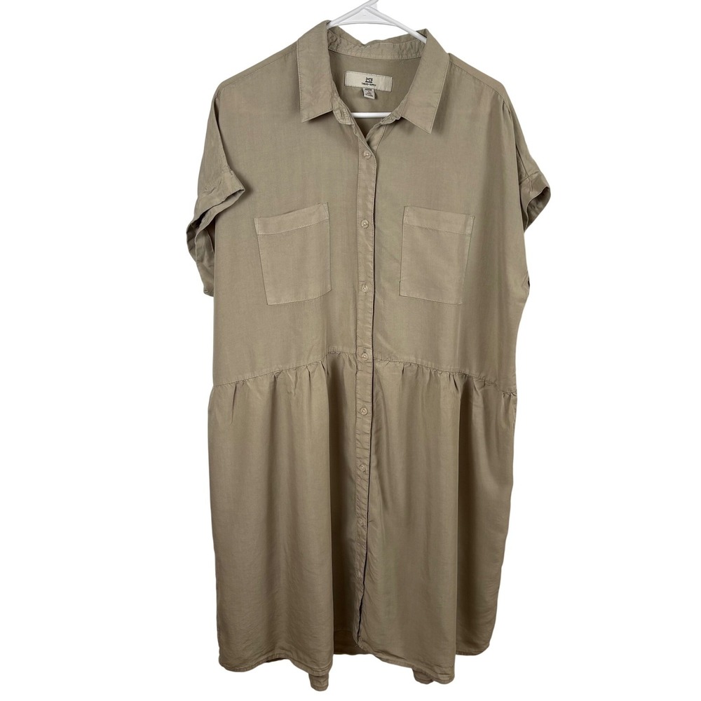 Thread Supply Shirt Dress M Khaki Tencel‎ Knee-Length Boho Utility Casual Loose